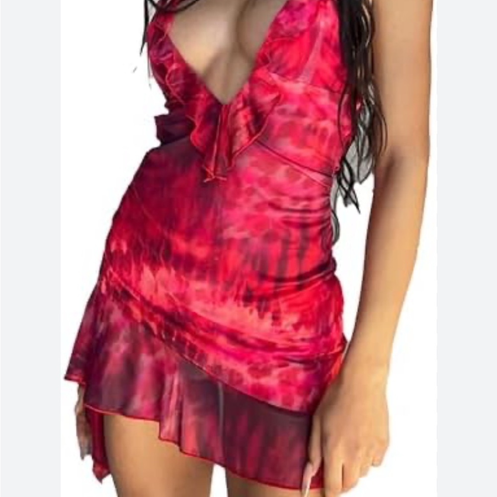 Red Tie-Dye Mini Dress